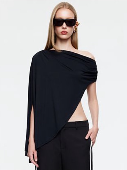 Lioness Reborn Black One Shoulder Poncho Top Asymmetric Drape Size M